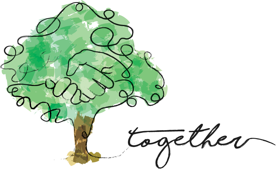 Vector graphic of tree with hands inside with the word together